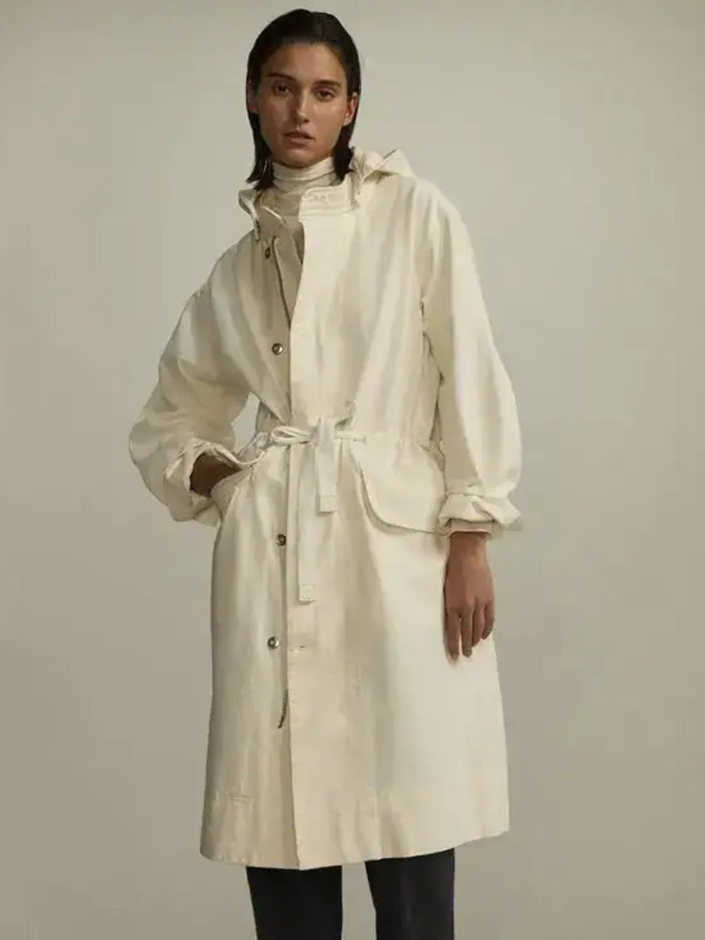 Everlane Organic Cotton Canvas Long Parka Jacket – Bone White Large